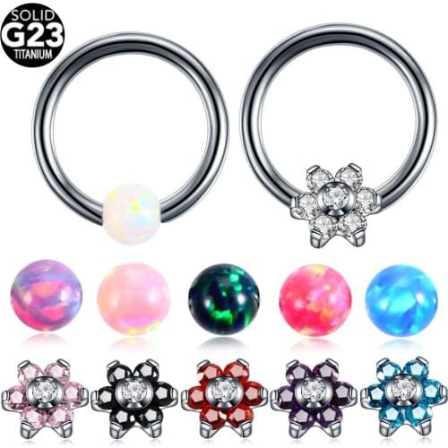 1Pc Titanium Colorful Opal Nose Rings Flower Daith Septum Piercings Helix Piercings Conch Piercing Rook Ear Rings Body Jewelry