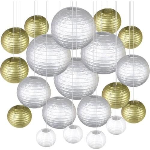 20pcs/set 4-12" Mix Size Gold Silver White Chinese Paper Lantern Party Hanging Decor Ball Wedding Baptism Festival Decoration