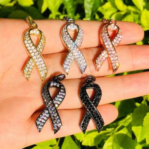 5pcs Breast Cancer Awareness Ribbon Charm for Women Bracelet Necklace Making Gold Plated Brass Jewelry Accessories Wholesale