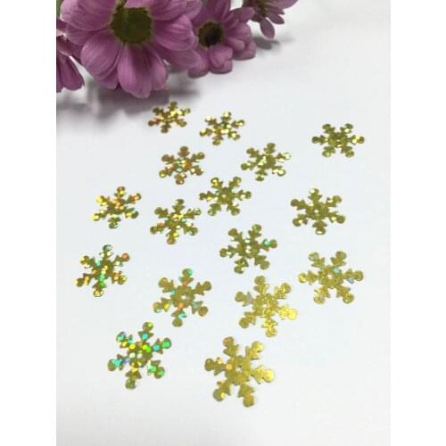 500pcs/lot 25mm Snowflake PVC Sequins With 1 Center Hole Christmas Gift DIY Clothes Navidad Ornaments Laser Gold Snow