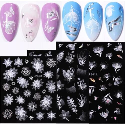 5D White Laser Nail Sticker Floral Butterfly Design Transfer Decals Slider Wraps Decoration DIY Nail Art Manicures Accessories