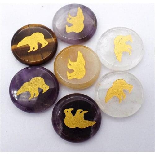 7Pcs/set 25x6mm Wholesale Natural Mixed Gemstone Agate Bear Hand Carved Reiki Healing CAB DIY Jewelry Accessories S216