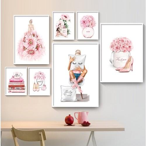 Diamond Painting Pink Fashion Cross Stitch Kit Diamond Embroidery Floral Girl Perfume Book Makeup Beauty Salon Bedroom Decor