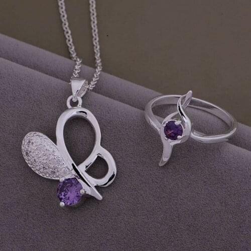 AS463 Hot Sterling Silver color color Jewelry Sets Ring 508 + Necklace 947 /asdajjka Ayqajpxa
