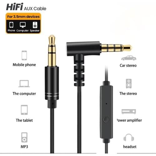 Audio Jack 3.5mm Aux Cable 90 Degree Male to Male Aux Cable 3.5mm Jack Audio Cable with mic for Car Stereos Headphone Speaker