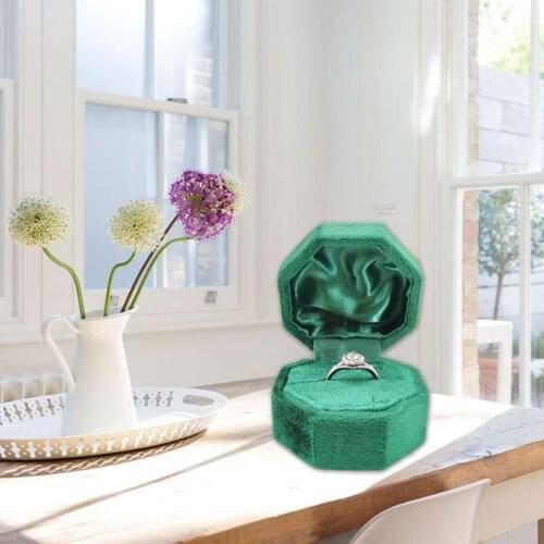 Velvet Single Ring Box Octagon Wedding Ceremony Ring Box for Jewelry with Lid F3MF