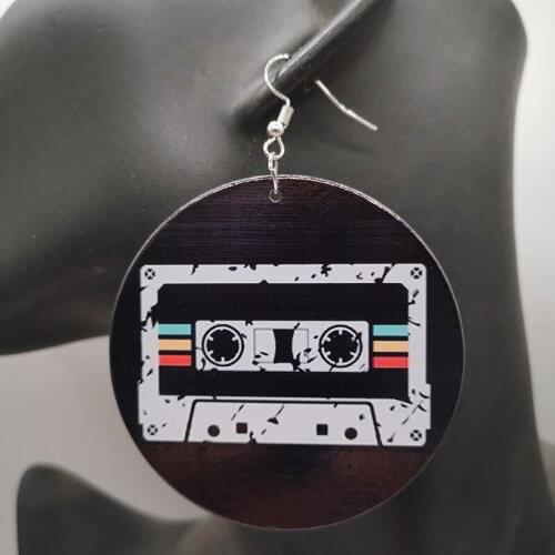 Free Shipping! Round Ghetto Blaster Wood Earrings