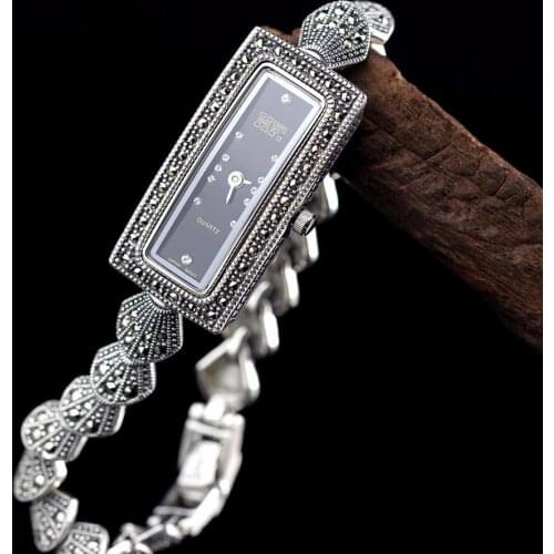 New Limited Edition Classic S925 Silver Pure Thai Silver Sea Shell Bracelet Watch Thailand Process Rhinestone Bangle Dresswatch