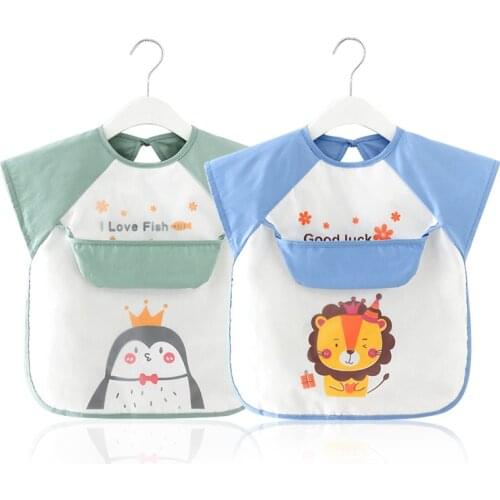 Baby Stuff Bibs Cotton Cartoon Children Accessories Short Sleeve EVA Waterproof Washable Feeding Bib Apron With Pockets For Baby