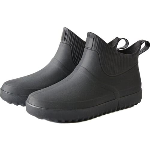 Men Rubber Rain Shoes Slip On Waterproof Low-Heel Tube PVC Rain Boots Work Plus Size Mens Boots