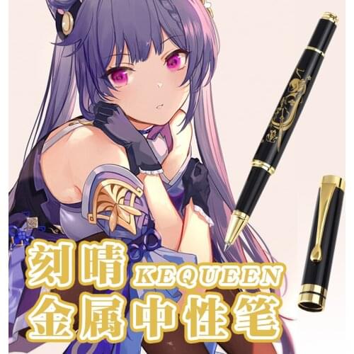 Genshin Impact Keqing Metal Stationery Ballpoint Gel Pen Rollerball Pen Student Sign Pen Creative Fashion Xmas cosplay Gift prop