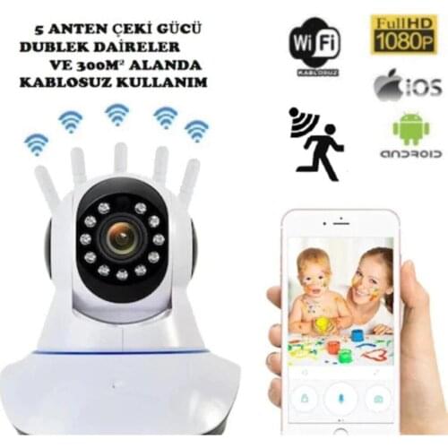 360 ° Wifi Ip Security Camera 5 Antenli Night Vision Sensor Motion Sensitive