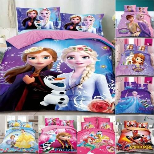 Disney Frozen Elsa Anna Bedding Set Sofia Princess Duvet Cover Twin Bed Girls Bedroom Gift Superhero Spider-Man Boys Bed Lining