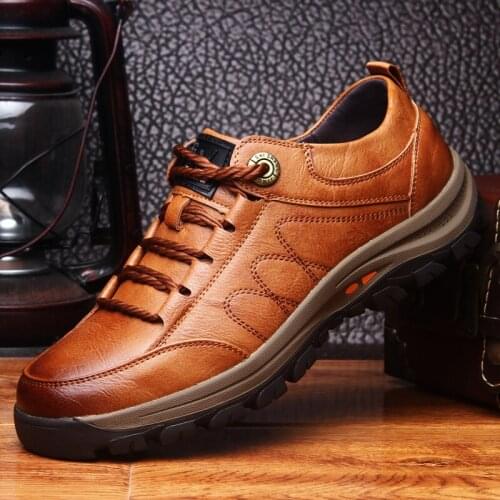Fashion Men Casual Leather Shoes Outdoor Sports Hiking Trekking Shoes Business Soft Anti-slip Dad Shoes Sneakers