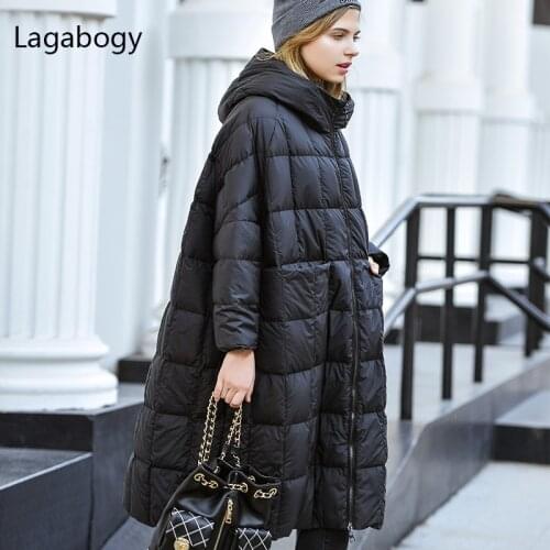 Lagabogy 2021 Winter Long Oversized Parkas 90% White Duck Down Coat Female Hooded Warm Loose Puffer Jacket Casual Snow Outwear