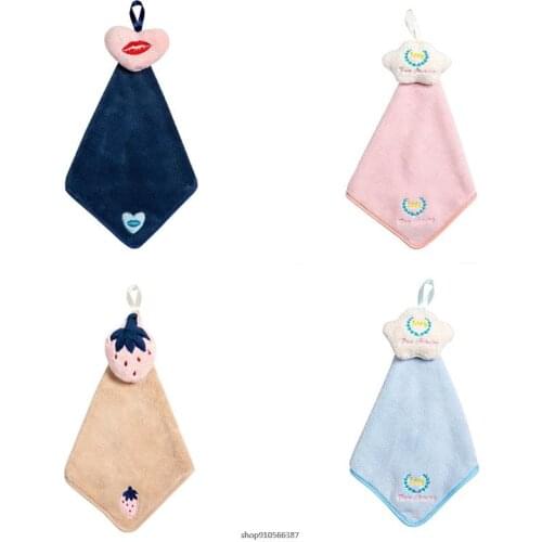 Cute Coral Velvet Hanging Hand Towel Cartoon Strawberry Cloud Heart Cleaning Cloth Thicken Absorbent Dishcloth with Loop au10 21