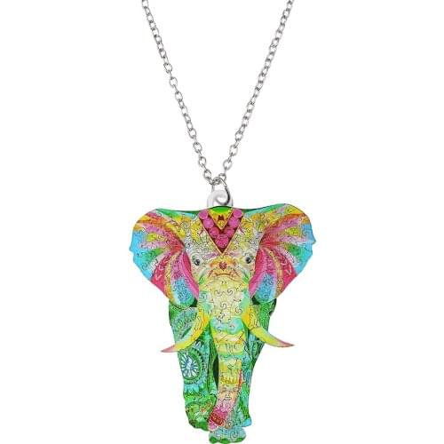 Fashion Jewelry Cartoon Elephant Acrylic Sweater Chain Pendant Necklace For Women