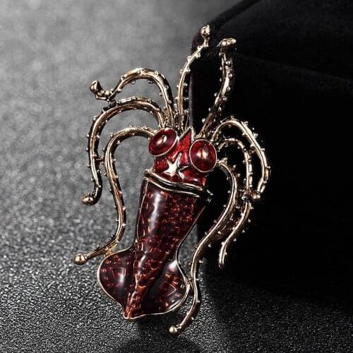 Zlxgirl jewelry Red Octopus mens punk Brooch Vintage Alloy Brooches Women Kids Clothes Decoration Men Jewelry