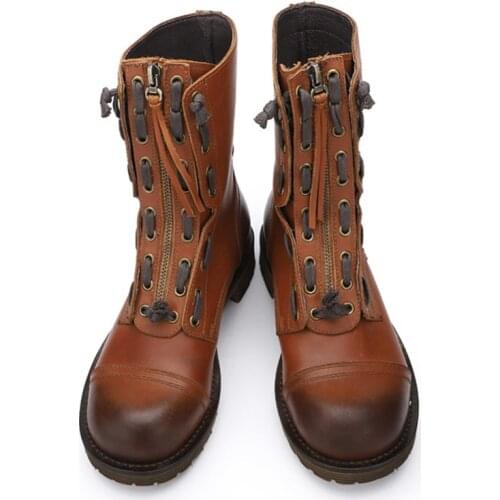 Mens Winter Boots Vintage Military Shoes Soft Genuine Leather Martin Boots Men 16#20/10d50