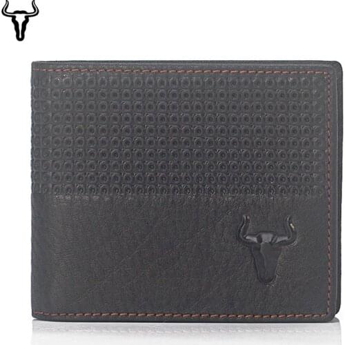 Mens Genuine Leather Wallet Fashion Embossed Horizontal Wallet Top Layer Cowhide RFID Purse Card Case