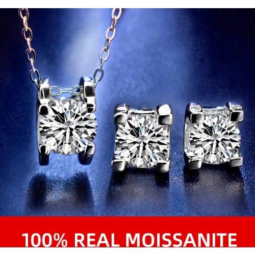 NYMPH Moissanite Diamond Sets Stud Earrings Pandant Necklace 1.0ct/50 Points D Color Square 925 Sterling Silver Fine Jewelry We