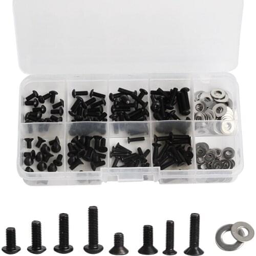 180Pcs Flat Round Screws Washer Box Set For 1/10 HSP Traxxas Tamiya HPI Kyosho D90 SRC10 Remote Control RC Car Parts