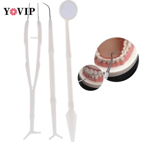 3PCS Stainless Steel Dental Instrument Probe Set Dentist Dental Mouth Mirror And Sickle Scaler Hygiene Cleaning Kit