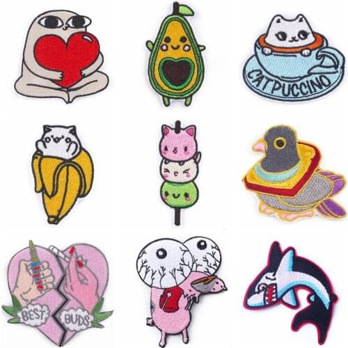 Cartoon Anime Animal Patch Iron On Patches For Clothes Heart Shaped Waves Fabric Stripe Badge Applique Embroidery Sew On Clothes