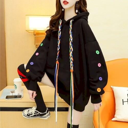 2021 New Womens Hoodies Autumn Winter Plus Velvet Thickening Fashion All-match Loose Large Version Design Sense Niche Jacket