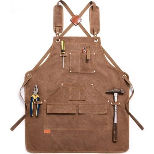 New Durable Goods Heavy Duty Unisex Canvas Work Apron with Tool Pockets Cross-Back Straps Adjustable For Woodworking Painting