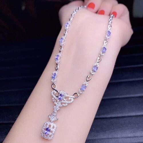 Natural blue tanzanite necklace S925 silver natural gemstone necklace Luxurious ancient geometry woman gift party fine jewelry