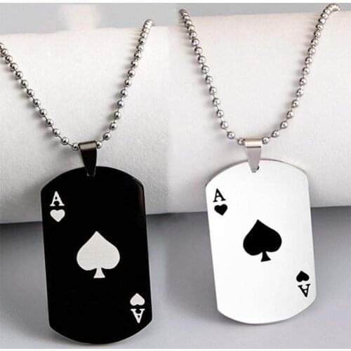 New Fashion Poker Ace Of Spades Pendant Necklace Steel Playing Card Men Women Necklace Hip Hop Sweater Chain Jewelry