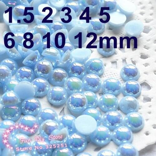 Resin round flatback AB light blue half pearl 1.5-12mmmm 2000-10000pcs/lot flat back half pearl