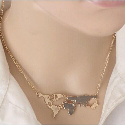 Hot European and American fashion trend of jewelry Exaggerated personality world map necklace combination pendant necklack