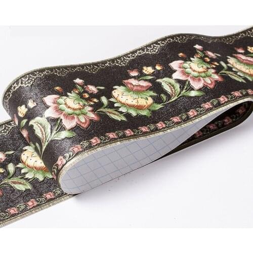 Black Red Floral Wallpaper Borders 3d Self Adhesive Waterproof Tile Wall Trim Line Decorative Vine Skirting Board Sticker P078