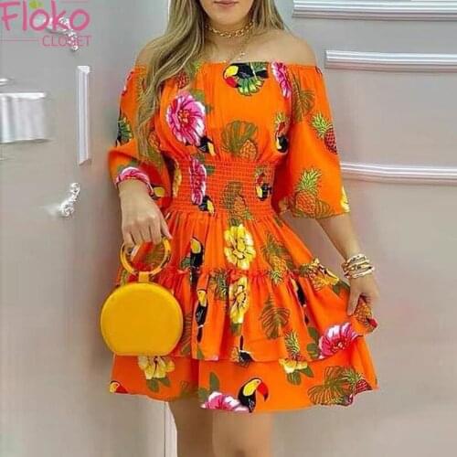 Flokocloset Sexy Print One Shoulder Mini Dress Sexy Half Sleeve Slim Irregular Bohemian Sundress