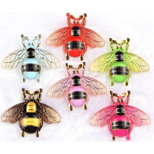 BOLIAO New 12Pcs 27*32mm Bee Colorful Acryl Flat Back Handmade Art Work Earring Pendant Decoration Craft DIY R308