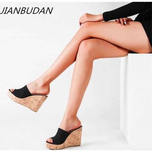 JIANBUDAN Platform wedge slippers Womens Fashion Peep Toe Sandals High heel slippers Size plus sexy womens shoes 36-43
