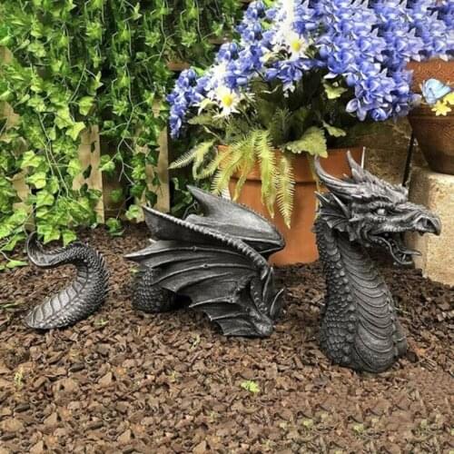 68UC Flying Dragon Statue with Wing Garden Ornament Art Resin Craft Landscaping Yard