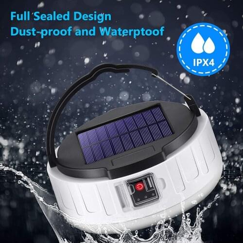 Solar Hanging Tent Light Camping LED Lights Outdoor Portable Lantern 3 Light Mode Power Bank USB Rechargeable Garden Night Lamps