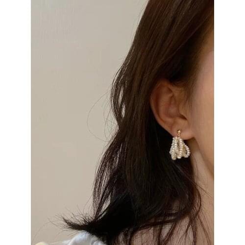 Vintage Baroque Pearl Gold Color Earrings For Women Freshwater Pearl Beads Ear Studs Korean Fashion Jewelry Wedding Accessories
