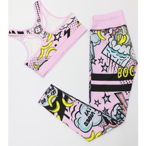 Women Print Banana Running Suits Sportswear Cartoon Boom Fitness Leggings High Waist Pants Comic Yoga Sports Set Gym