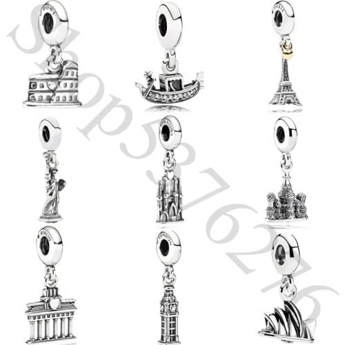 925 Sterling Silver Bead Venetian Gondola Boat Barcelona Castle Charm Fit Fashion Women Pandora Bracelet Bangle DIY Jewelry