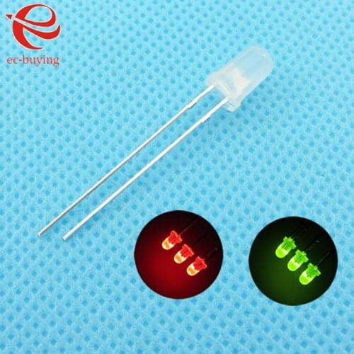 3mm LED Bi-Color Diffused Red Emerald-Green Non-Polar Round Light Emitting Diode Dual FoggyTwo Plug-in DIY Kit 100pcs /lot