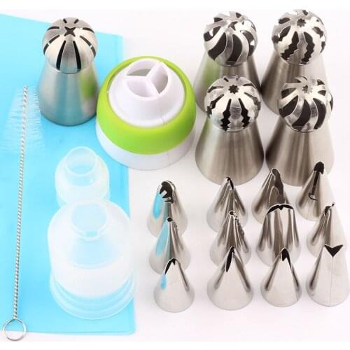 22Pcs/Set Russian Puff Skirt Pastry Tips Ball Sphere Icing Piping Nozzles Stainless Steel Leaves Nozzles Tips