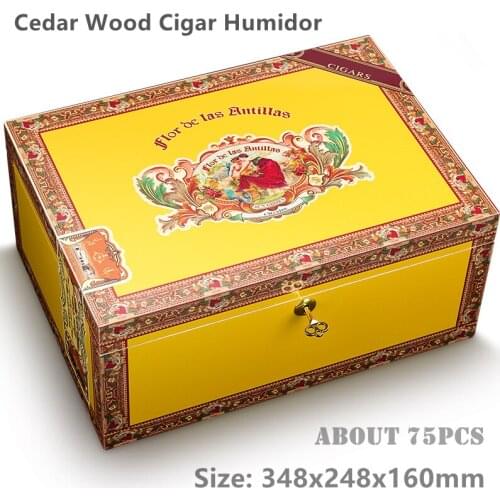 348x248x160mm Cigar Humidor Large-capacity Piano Paint Mellow Cedar Wood Cigar Moisturizing Case White Blue Yellow Cigarette Box