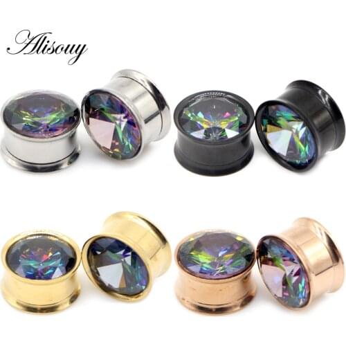 Alisouy 2pcs Flared Ear Plug Tunnel Zircon Crystal Earring Earlobe Piercing Expanders Screw Ear Stretcher Gauges Body Jewelry