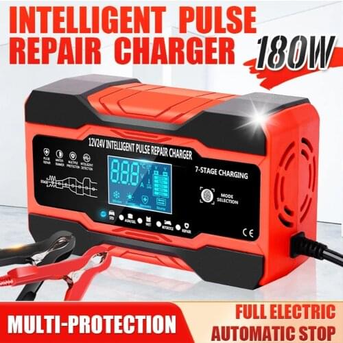 Car Battery Charger 12V 10A 24V 5A Fully Automatic Smart Fast Charging for AGM GEL Pulse Repair Charger with LCD Display