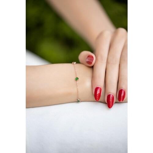 SRO Fashion Emerald Stone Rose Plated Sterling Silver Bracelet Italian Modern Design Premium Jewelry For Women Hand Made Style