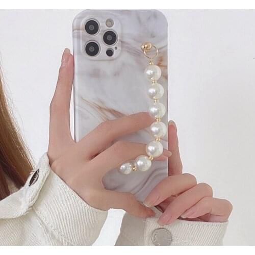Tobebest White Marble Bracelet Phone Cases for iphone 12 Pro Max 11 pro X XS Max XR 7 8 Plus Pearl Chain Soft Shell Cover